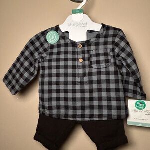 Little Planet Kids Plaid Matching Set - Black and Gray